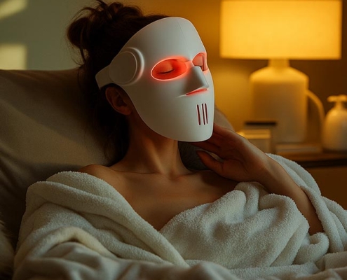 Rainbow Professional At-Home Red Light Therapy Mask in use